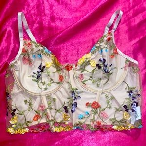 Colorful floral mesh crop top